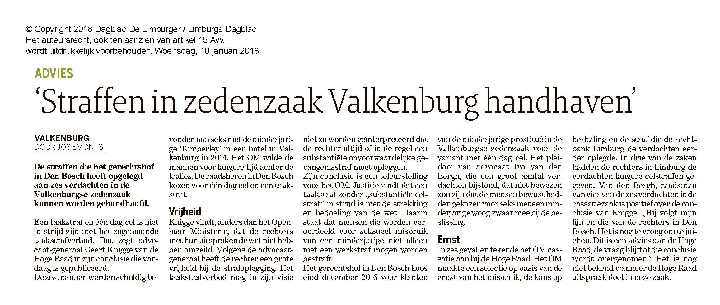 Straffen in zedenzaak Valkenburg handhaven (Limburgs Dagblad) — Weening Strafrechtadvocaten Straffen in zedenzaak Valkenburg handhaven - Weening Strafrechtadvocaten
